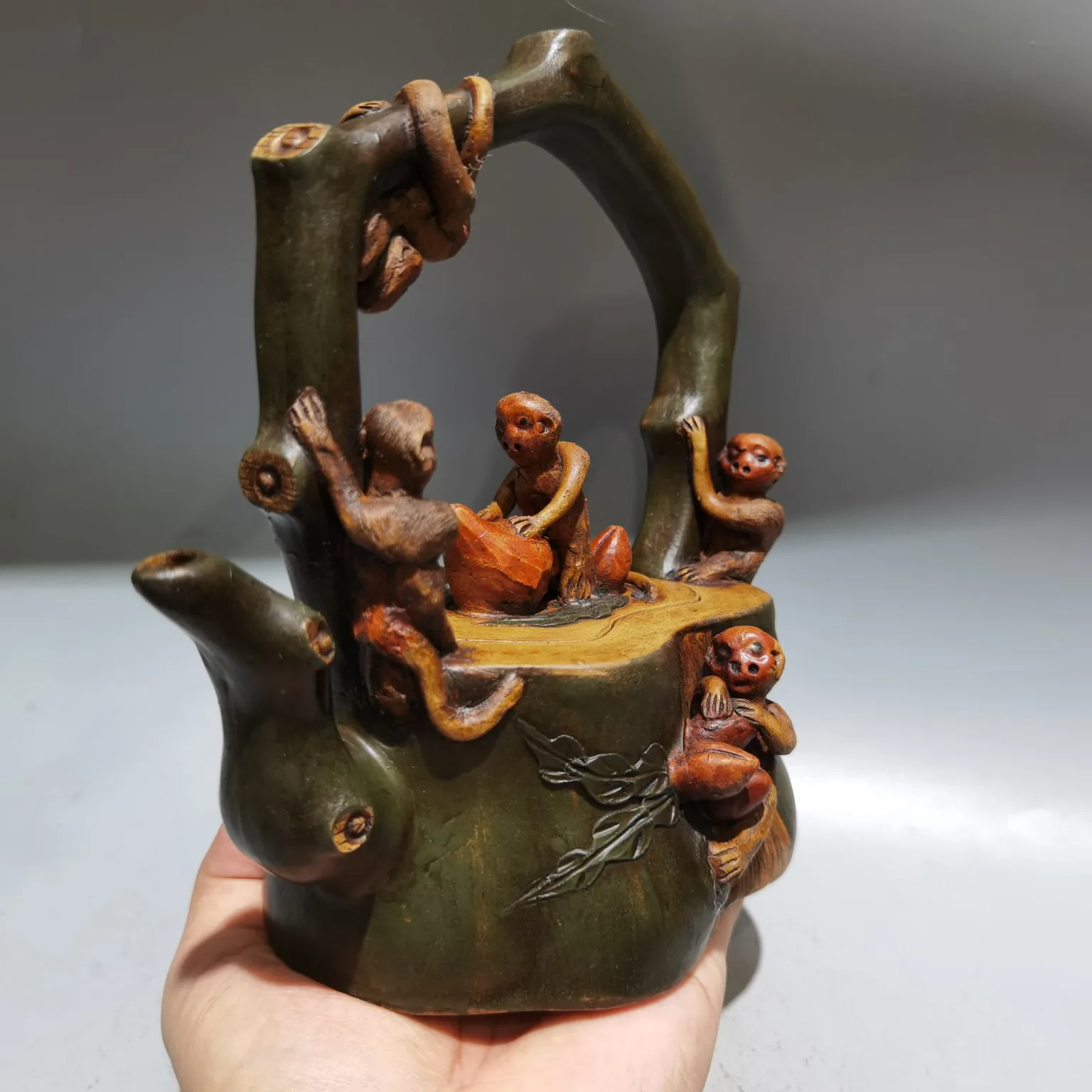 Old Chinese Handicraft Enameled YiXing Zisha (red stoneware) Teapot,Five generations enfeoffed as marq, with mark, Free shipping