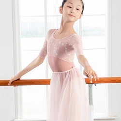 2022 New Embroidery Lace Dancewear Kids Medium Sleeve Ballet Leotard Ballerina Gymnastics Cloth Dance Bodysuit Danc