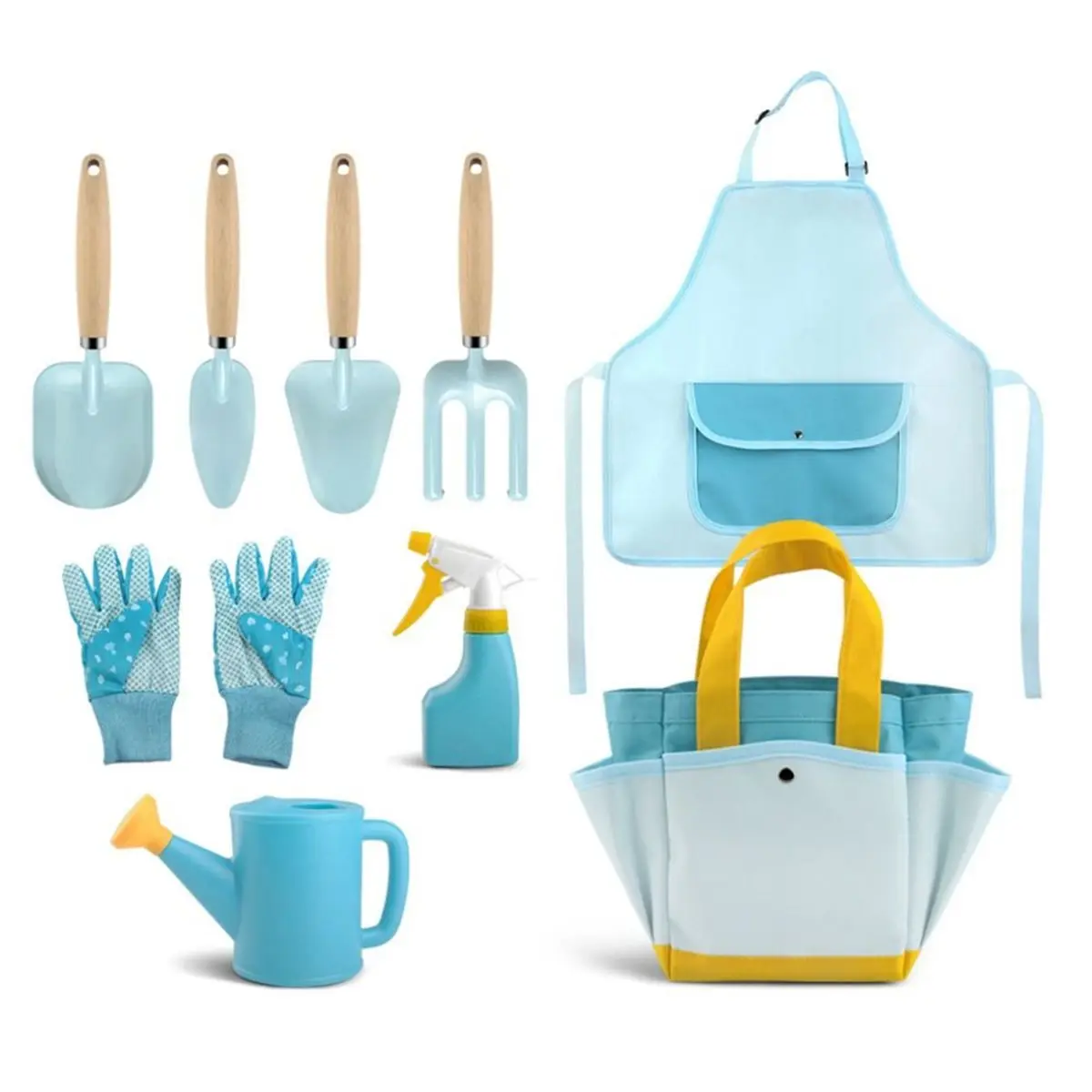 Promotional-Sand Playing Candy Color Kids Garden Tool Set Shovel Trowel Children Planting Tool Kit Apron Fork Kids Garden Toys