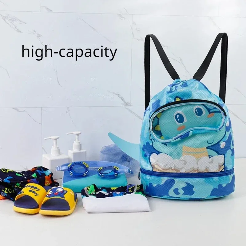 Bolsa de natación húmeda y seca para niños, bolsa de natación impermeable para niños y niñas, mochila de viaje de dibujos animados para piscina