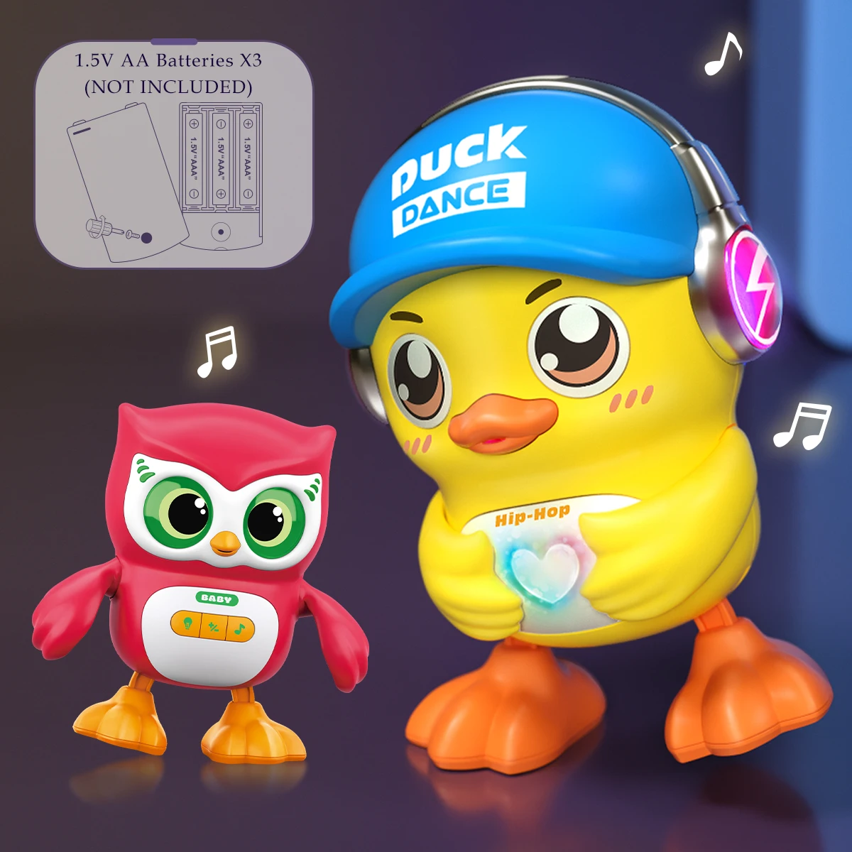 Schattige dieren elektronisch speelgoed, uil eend huisdier met muziek licht dansen verstelbaar volume bewegende robotmodus voor kinderen