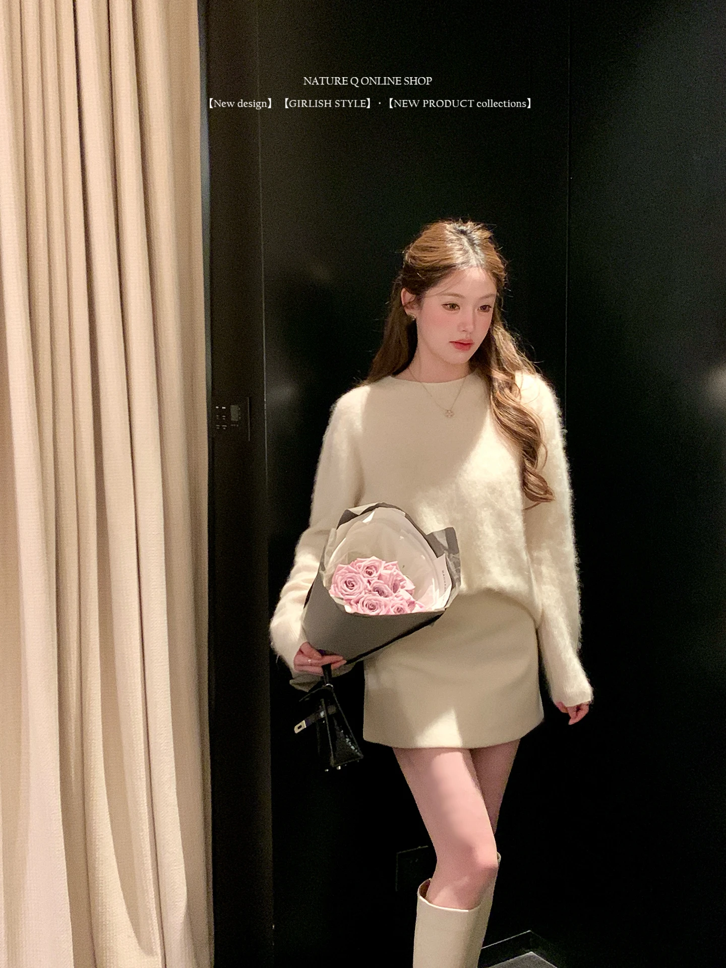 

Yang Xiao Juan Camere Silk Knitted Sweater Fce Lined Loose Fit round Ne Pullover Soft Comfortable Sle Women's Top