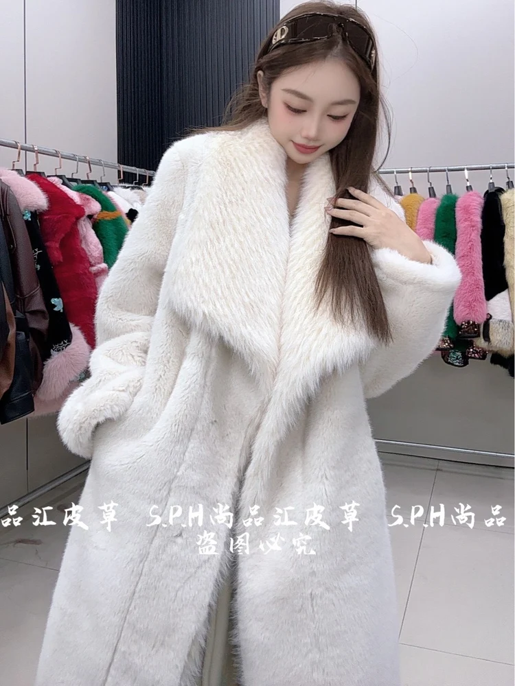 2025 New Winter Clothes Women's Fashionable Furry Collar Thickened Faux Fur Coat Long Sleeves Warm Comfortable Jacket Outerwear