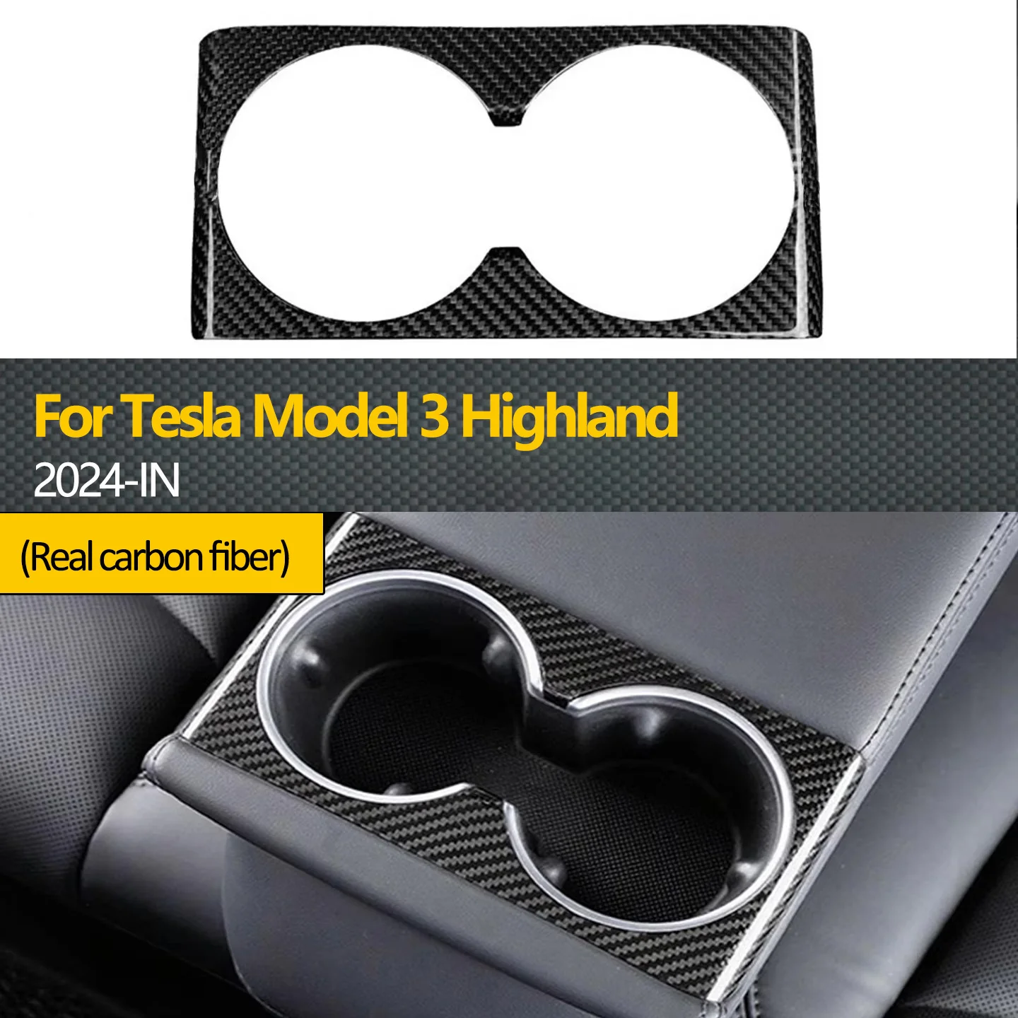 

For Tesla Model 3 Highland 2024 Rear Drain Cup Panel Cover 100% True Carbon Fiber Water Cup Lid Housing Panel Auto Accessories