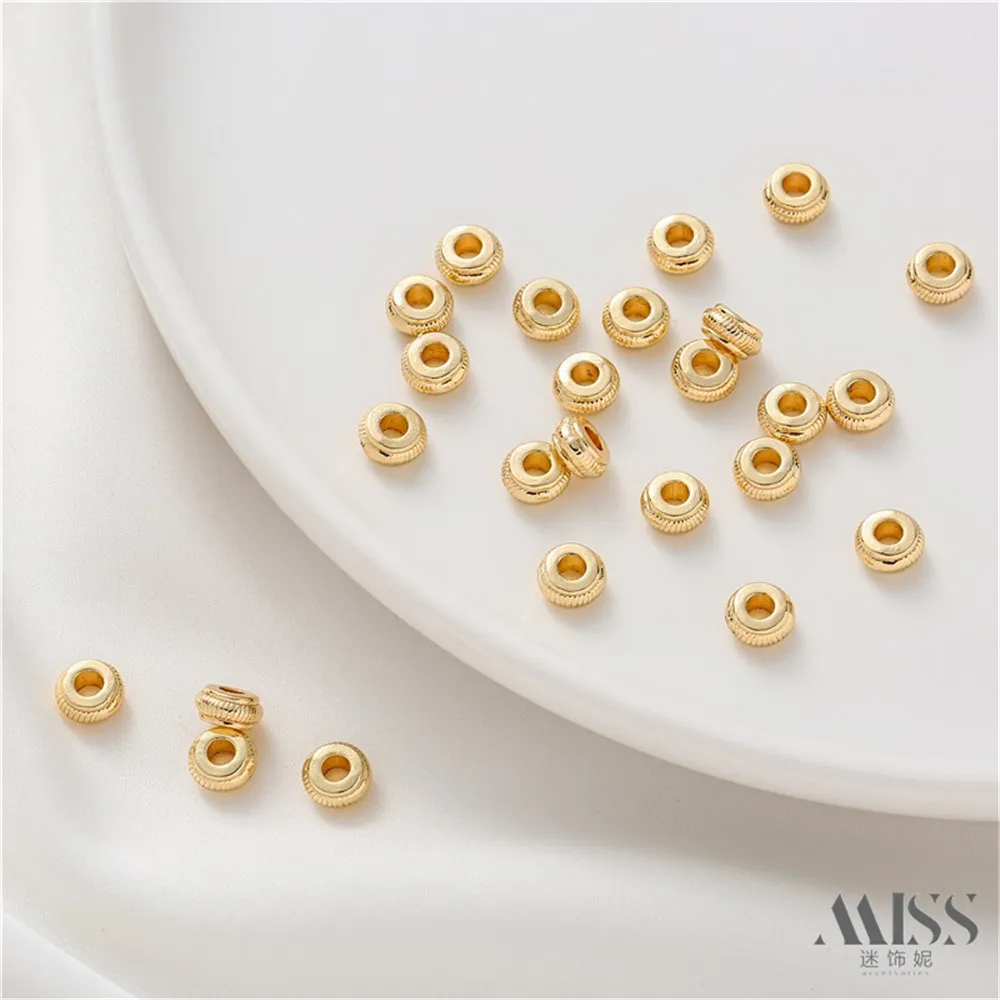 14K Gold-plated 7mm Large Hole Lantern Flat Partition Bead DIY Accessory Loose Bead Handmade Bracelet Necklace Jewelry Material