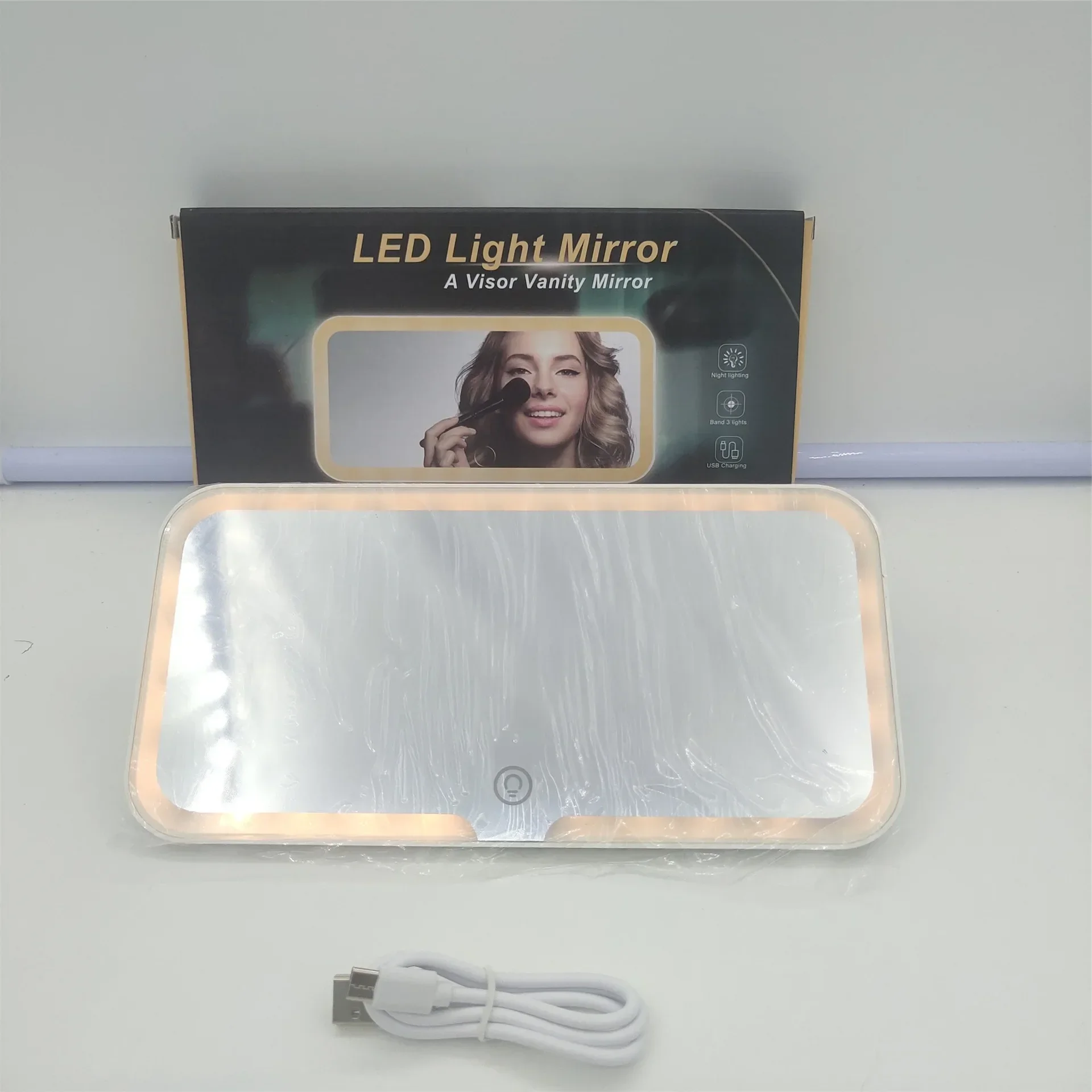 Miroir de courtoisie de visière de voiture avec lumière LED, écran tactile à intensité variable, chargement USB, miroir de maquillage à batterie Rechargeable pour voiture, 3 couleurs