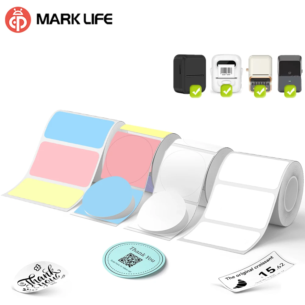 Marklife 2inch Thermal Label Sticker Adhesive Round White Waterproof Paper For P50 D100 D200 Mini Printer For Home Office Tape