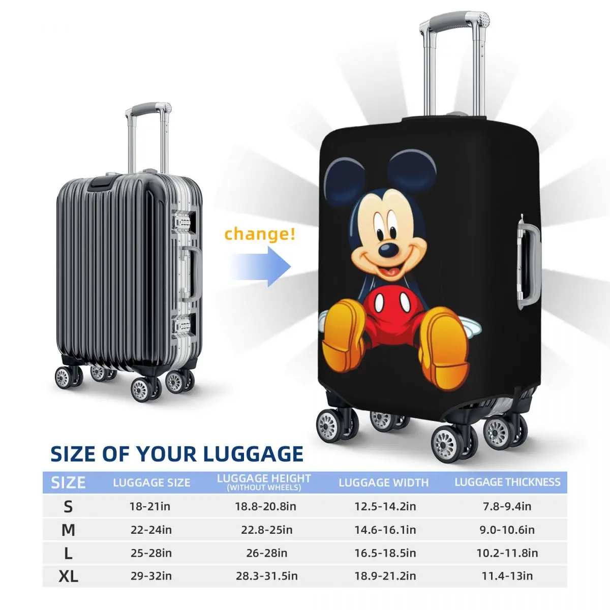 Custom Fashion Mickey Mouse Luggage Cover Protector Elastic Travel Suitcase Covers