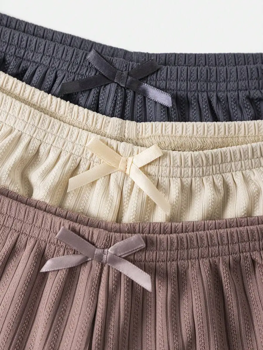 Womens 3pcs Ruched Solid Color Casual Summer Sleep Shorts