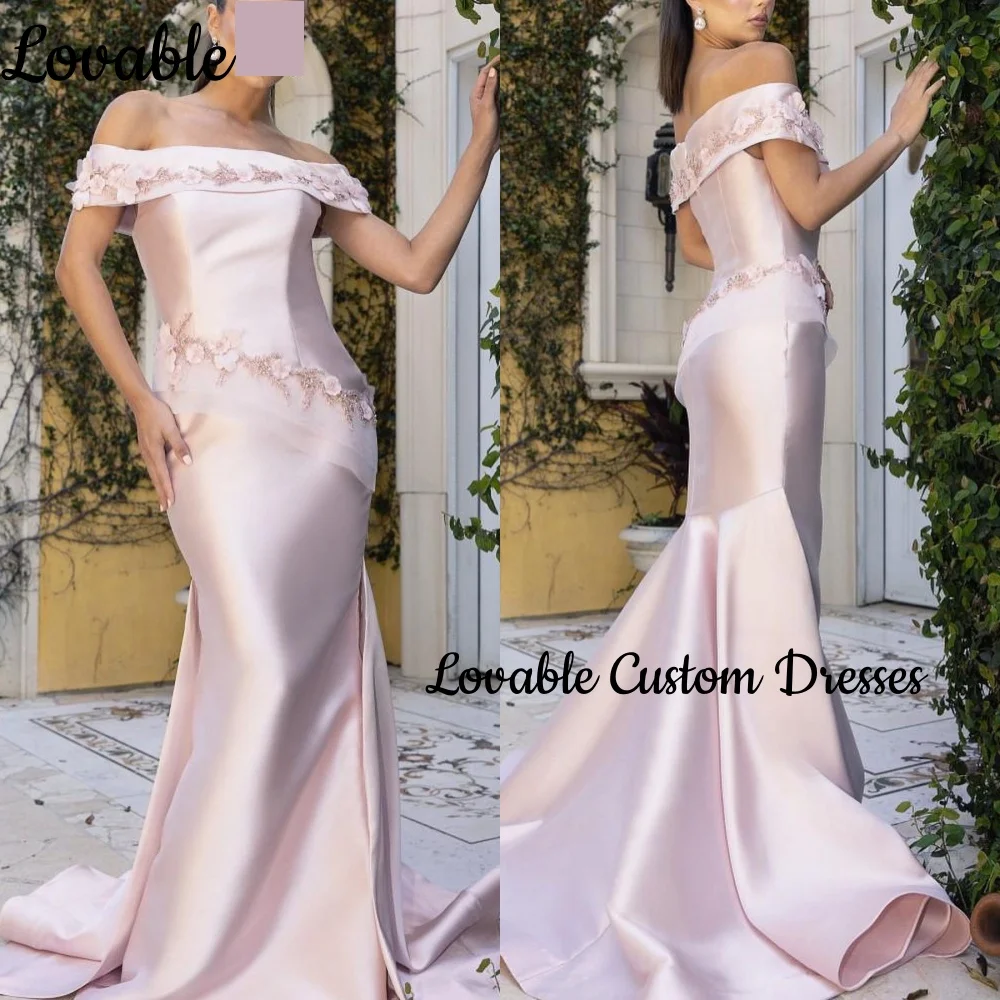 

Birthday Dresses Luxury Customize Mermaid Off-The-Shoulder Dresses For Prom Floor-Length Flowers Zipper Up Flowers Dresses