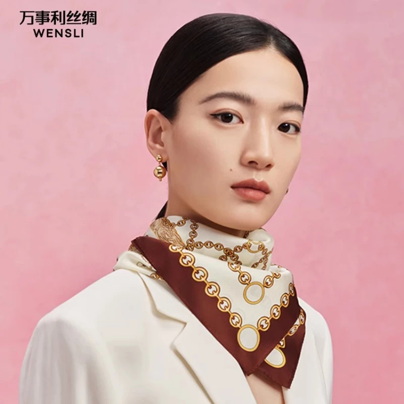 

Wensli Birthday Gift 2025 New 100% Mulberry Silk Scarf Versatile Reversible Solid Color Printed Square Handkerchief