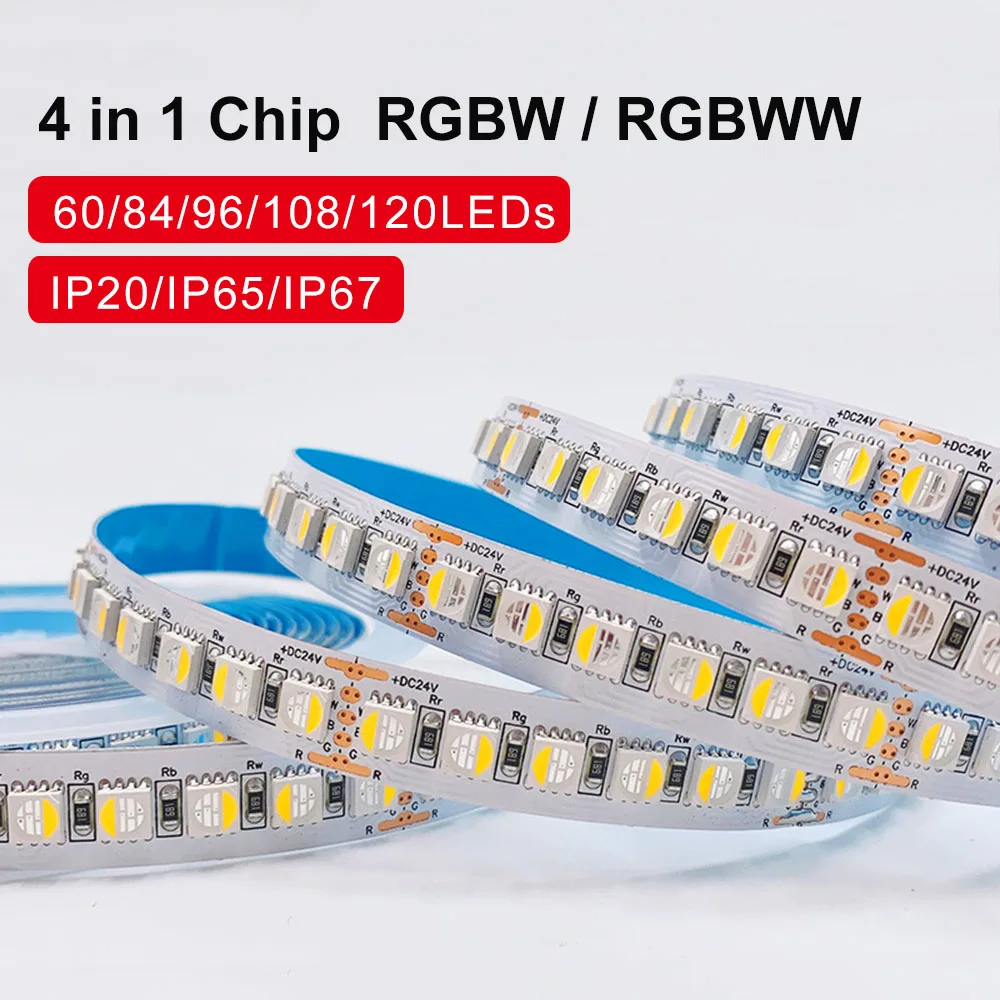 DC12V 24V 5050 RGBW RGBWW LED Strip Lights 60/84/96/108/120leds 4 Color in 1 Chip RGB LED Tape 3000K 4000K 6000K Light Bar 5m