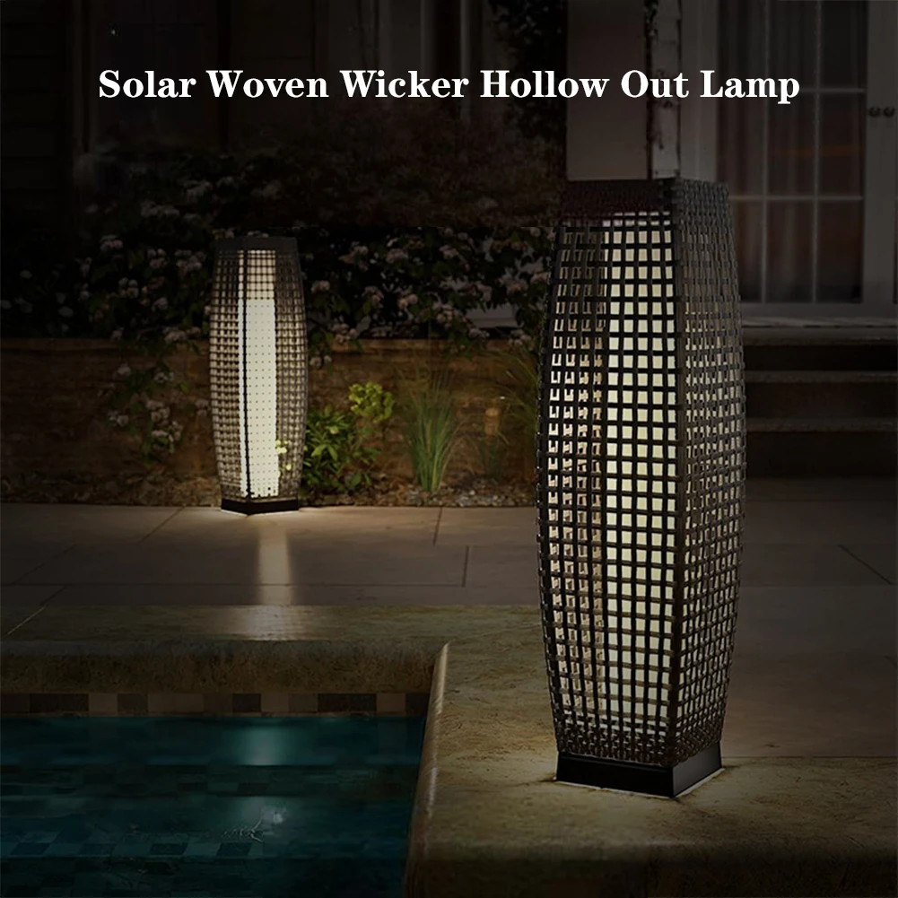 Outdoor Floor Lamp Wicker Rattan Solar Powered Lantern IP65 Waterproof Solar Powered Outdoor Lights For Garden Porch Patio Decor