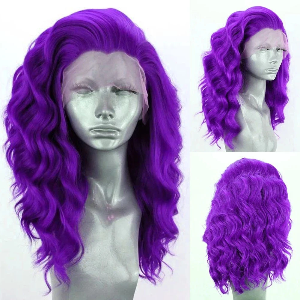 

Dark Purple Wavy Synthetic Hair Long Lace Front Wig for Women Free Part Pre Plucked Natural Looking for Daily Cosplay Use