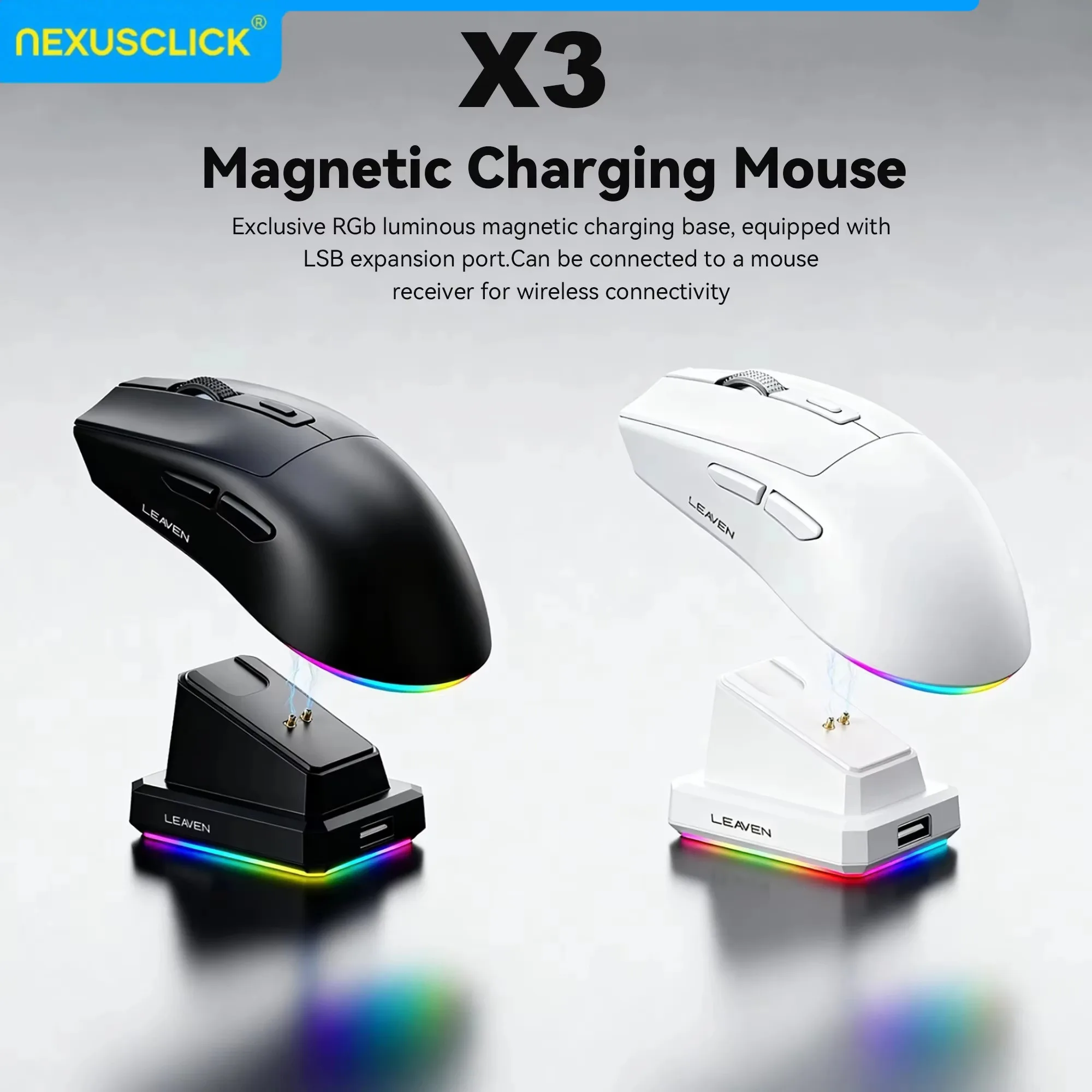 NexusClick Dual Mode Wireless Gaming Mouse,Lightweight RGB Backlit Magnetic Charging Dock DPI Adjustable Ergonomic for Laptop PC
