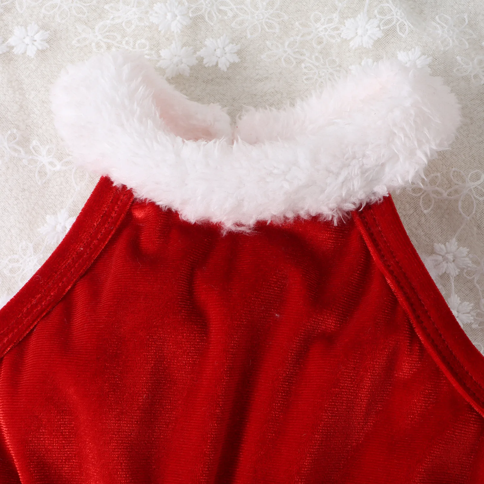 Vestido de Navidad de terciopelo rojo sin mangas para niños, cuello colgante de piel con cinturón, vestido de Papá Noel medio pequeño, Otoño e Invierno