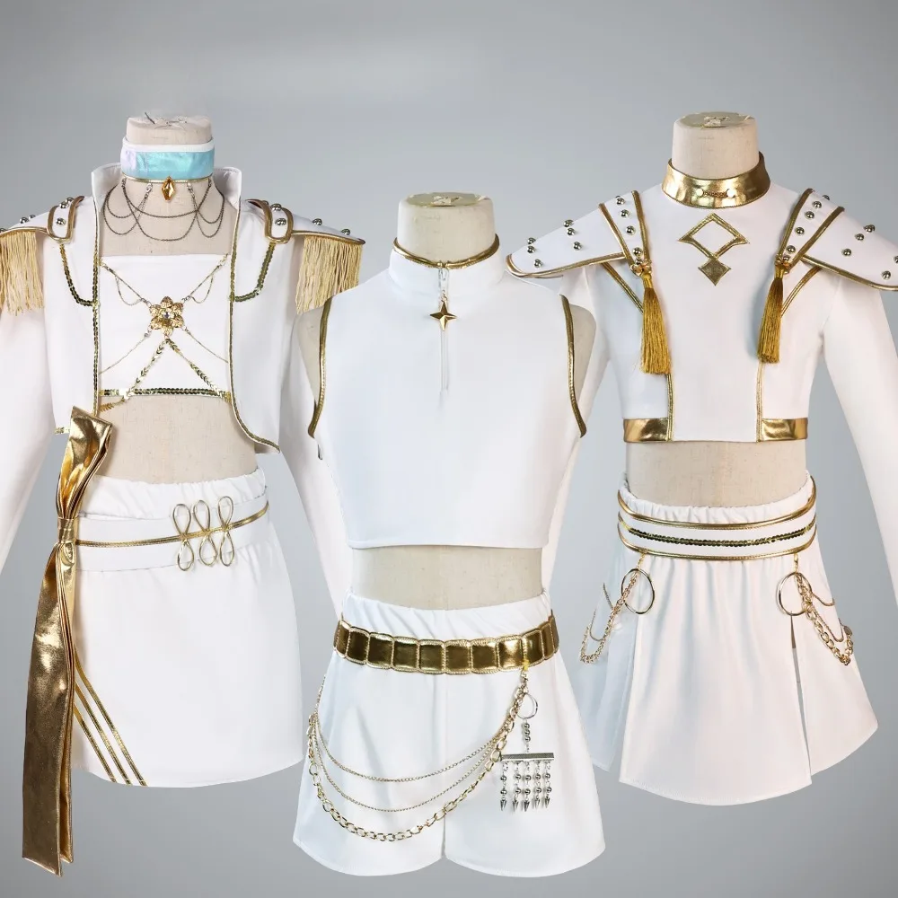 

Rumi Zoey Mira Cosplay KPop Demon Hunters Glitter Costume White Uniform Set Sparkle Outfit For Women Halloween Role Play Party