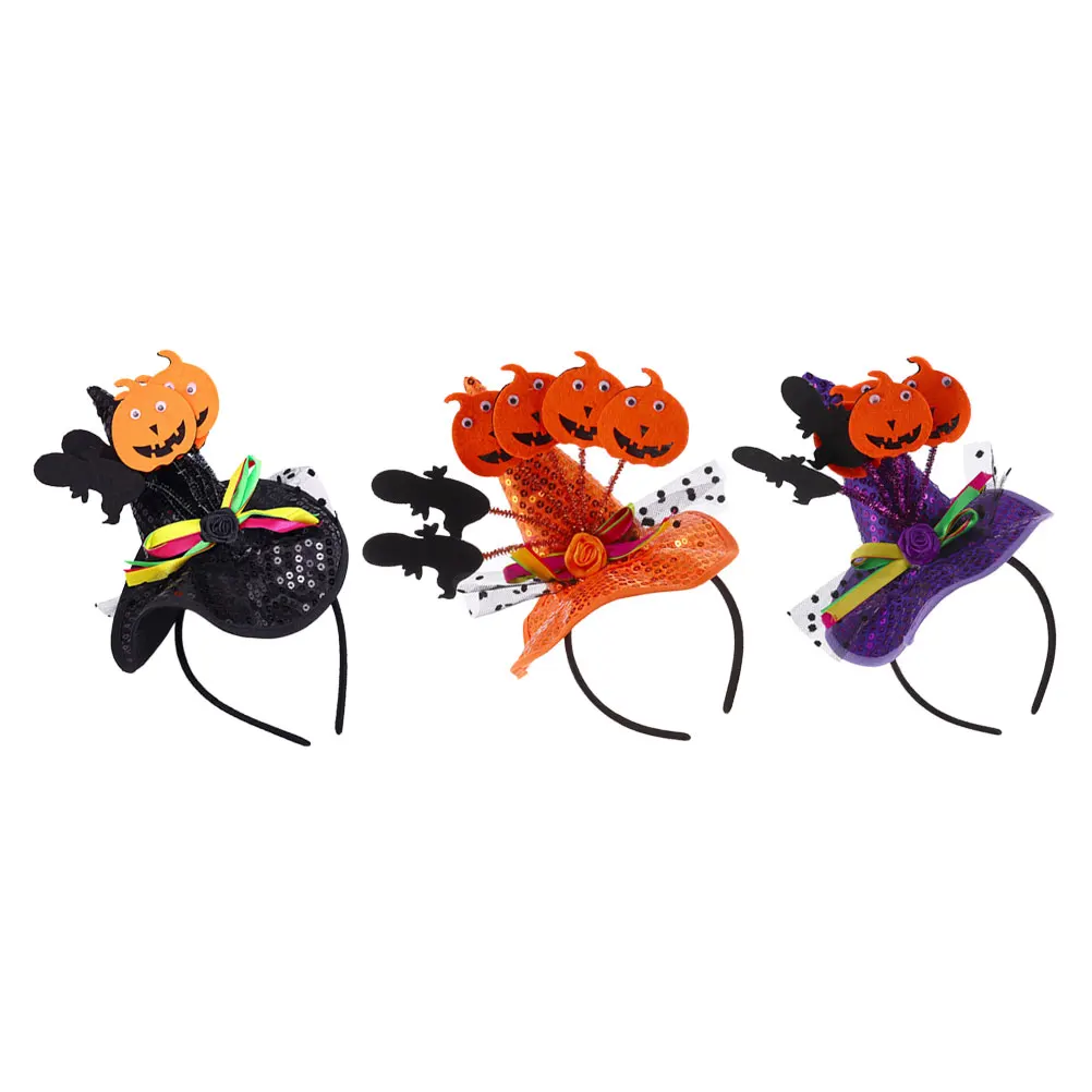 

3pcs Halloween Witch Hat Headbands Pumpkin Design Party Costume Hair Hoops For Cosplay Photo Prop Festival Decorative