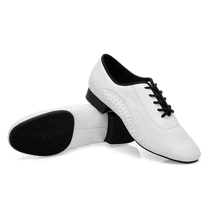 Men Salsa Tango Modern Leather Square Heels Adults Party Latin Dance White Low Heel Ballroom Dancing Shoe Rumba Jazz Shoes