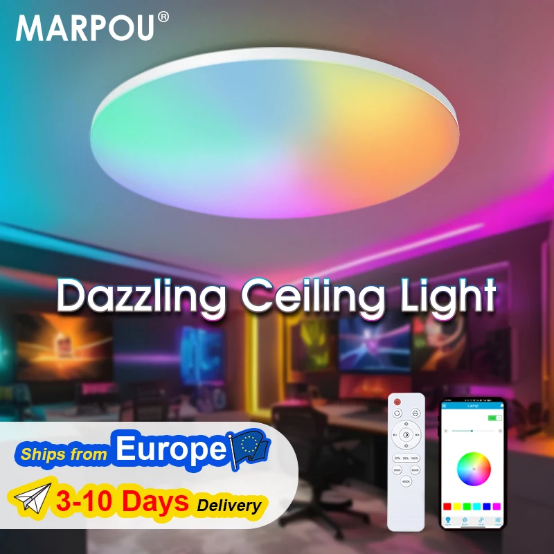 MARPOU LED RGB Ceiling Light APP Remote Control Dimming Modern Smart Colorful Ceiling Lamps Home Decorative Lighting Living Room