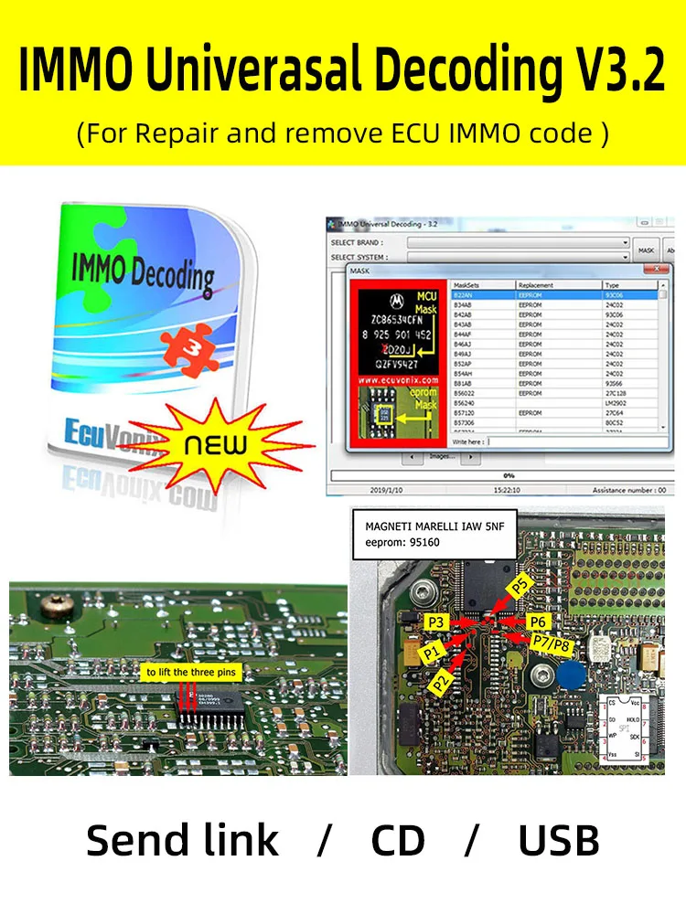 IMMO Universal Decoding V3.2 EcuVonix 3.2 Repair And Remove ECU IMMO Code With UPA-USB WELLON series VP/GP Galep Serial etc