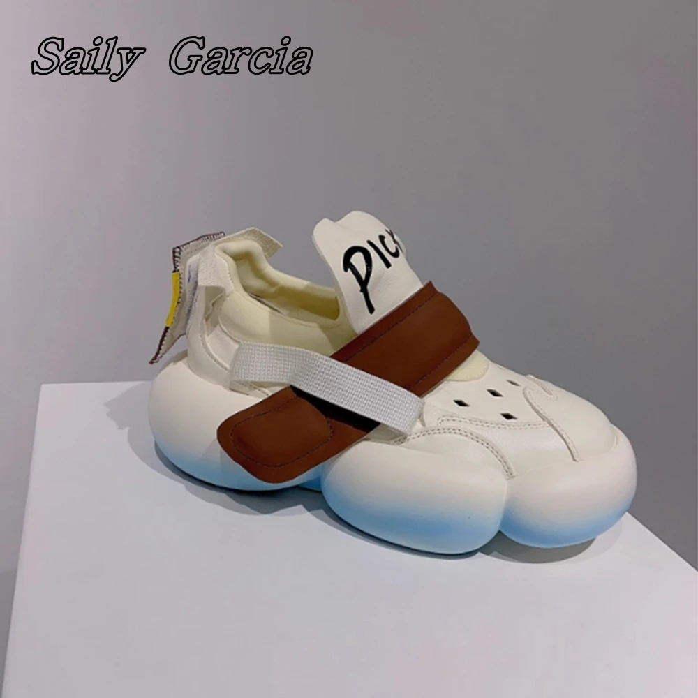 Round Toe Gradient ColorThick Bottom Women Sandals 2023 New Year Wild Mixed Color Bread Shoes wheel bottom Cool Girl Style Shoes image 5