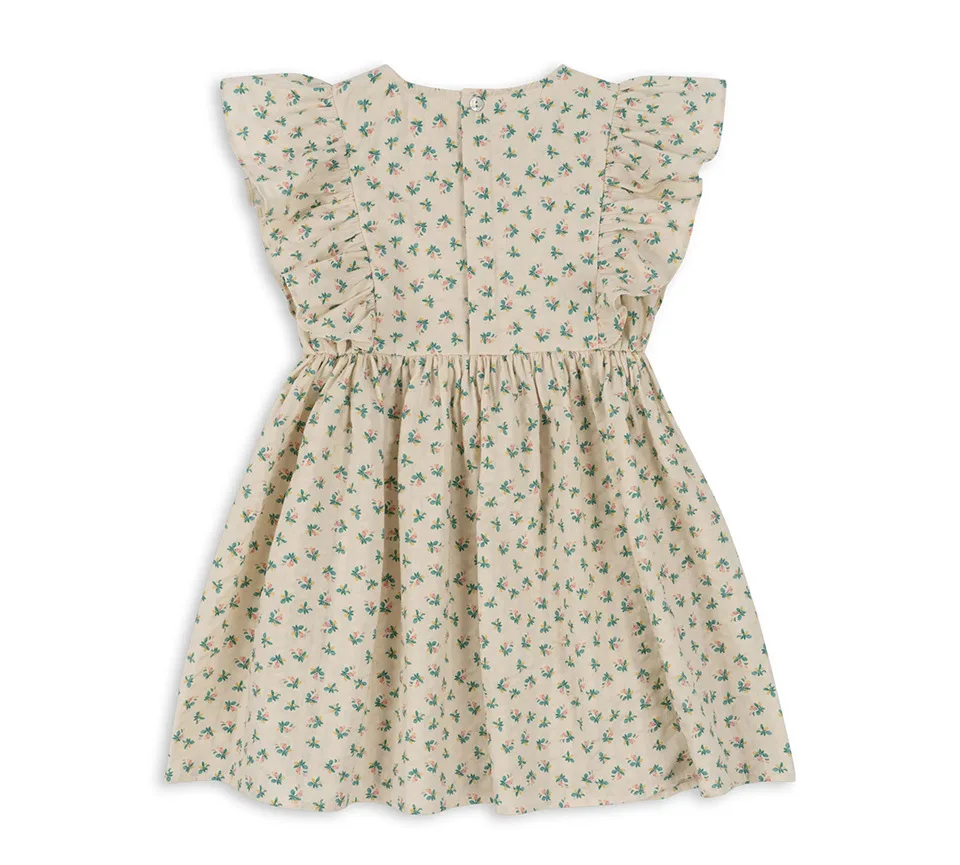 Kids Sets Summer New KS Same Style Beige and Green Floral Series Dress Crawler Clothing Lotus Sleeve Top Set for Girls
