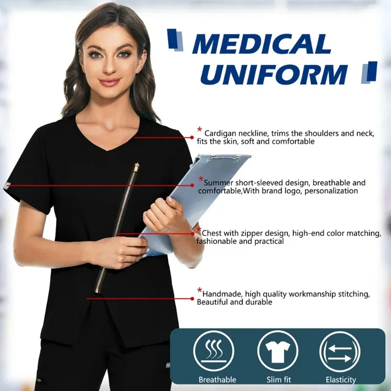 Mode Koreaanse Stijl Werkkleding Medische Scrub Tops Verpleegkundige Uniform Chirurgie Scrubs Shirt Korte Mouw Arts Outwear Verpleeguniform