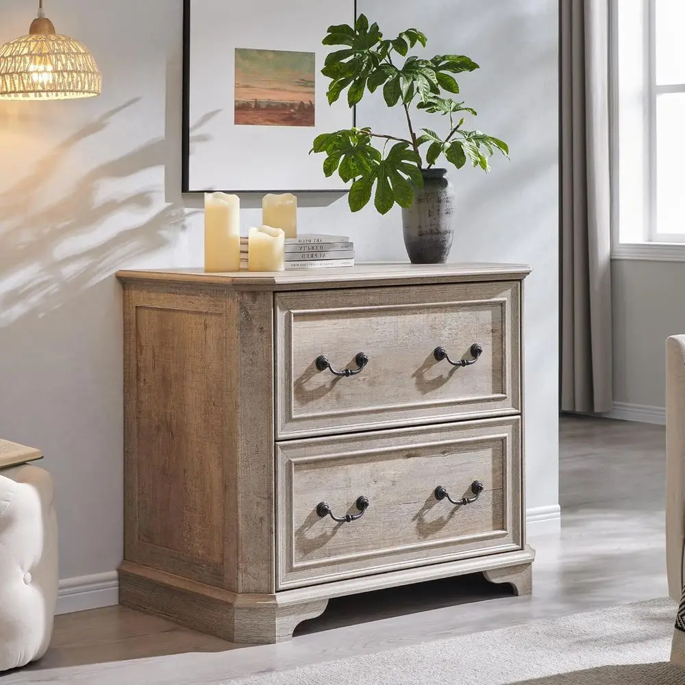 Large 2-Drawer Wooden Lateral File Cabinet with Smooth Glide Rails, Letter/Legal Filing, Rustic Oak Finish