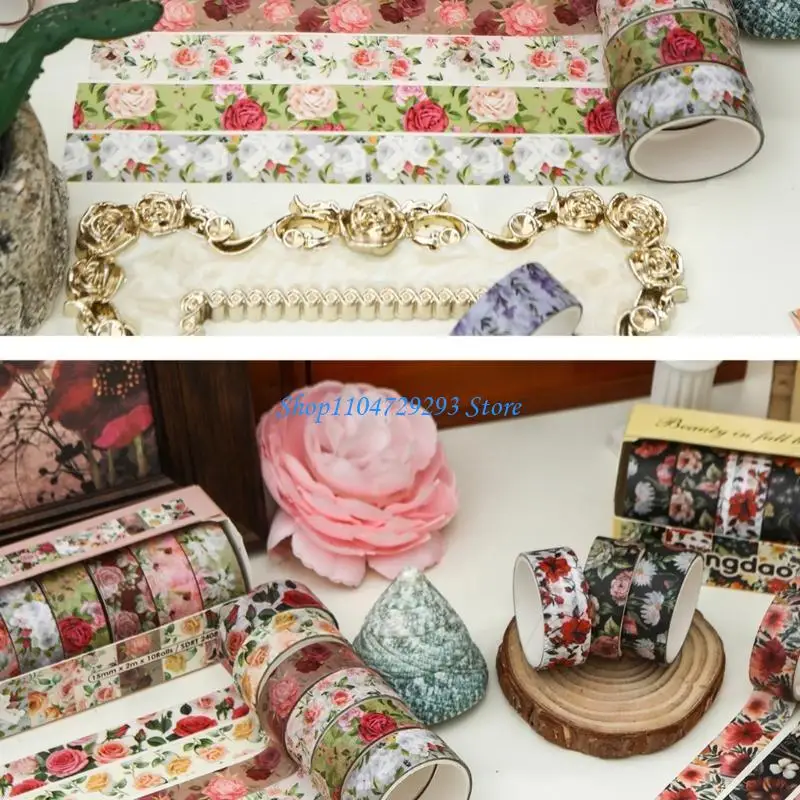 Y2GD 10Pcs Vintage Flower Pattern Tape Scrapbooking Decorative Tape for Scrapbooking Photo Album Journal Notebook Art Craft