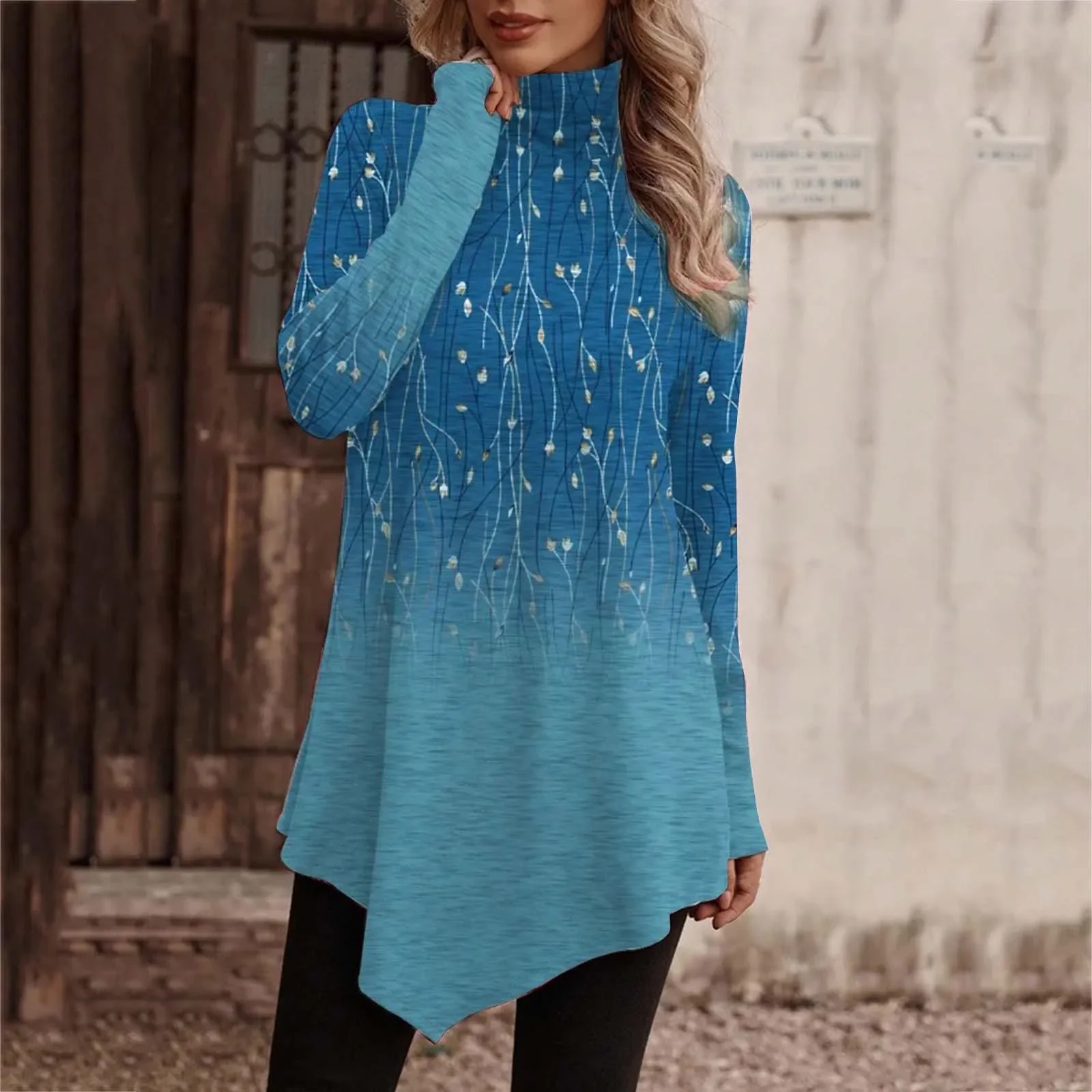 

2023 Autumn And Winter Vintage Boho T Shirt Ethnic Neck Ethnic Geometric Fashion Casual Long Sleeved Shirt Long Blouese