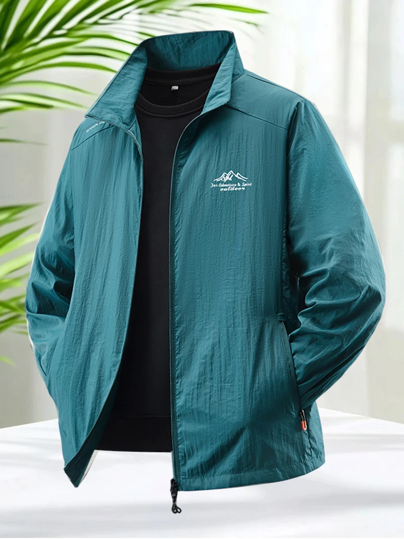 ملابس الحماية من الشمس للرجال بأكمام طويلة وسحاب للصيف معطف مقاوم للأشعة فوق البنفسجية للجري في الهواء الطلق خفيف الوزن 50 UPF سترة غير رسمية للرجال