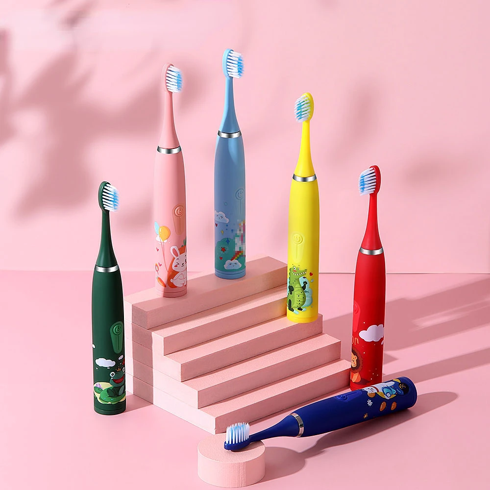 

Children Electric Toothbrush Cartoon Pattern Sonic Cleaning IPX7 Waterproof Replacement Brush Heads USB Charger Smart Timer