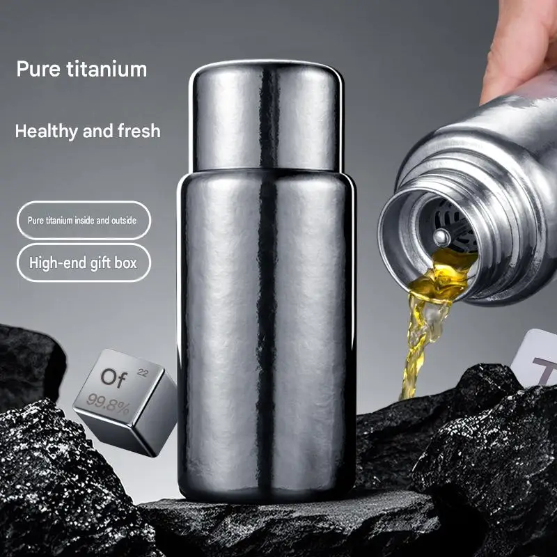 Lightweight Titanium Water Bottle 400ml Double Wall Insulated Mug with PPSU Filter & Screwless Cap for Coffee Tea