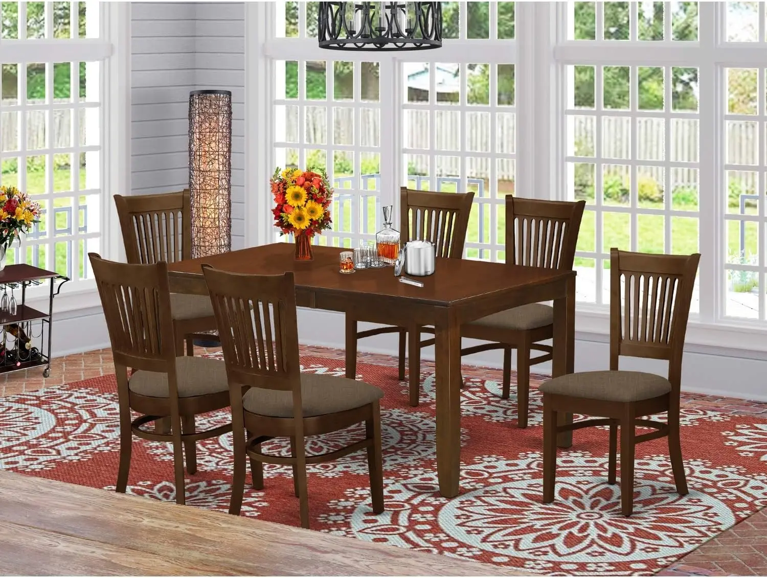 LYVA7-ESP-C 7 Piece Kitchen Table Set Consist of a Rectangle Dining Table with Butterfly Leaf and 6 Linen Fabric Dining