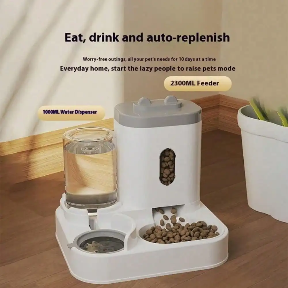 Automatic Cat Feeder - 2-In-1 Quantitative Feeding - Ensures Pet's Healthy Diet - Cute And Fun Water And Food Dispenser