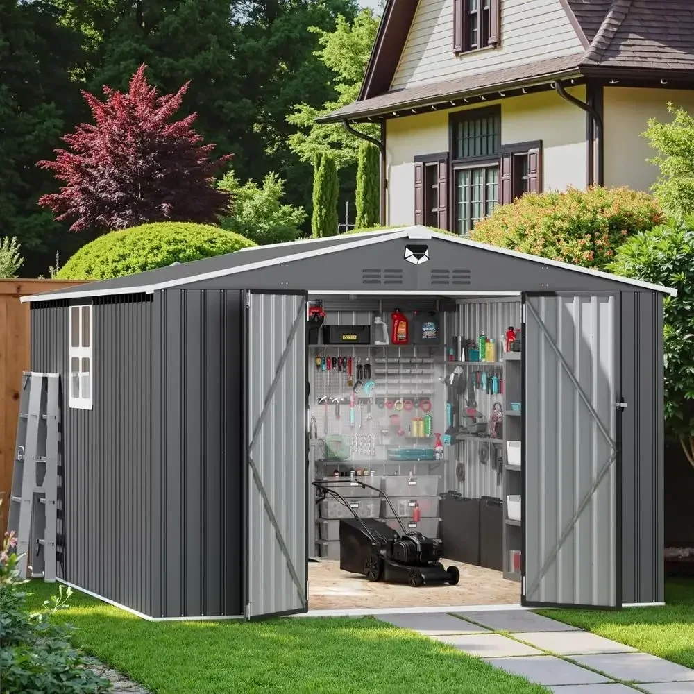 10x12 Metal Storage Shed with Window - Large Waterproof Outdoor Backyard Shed