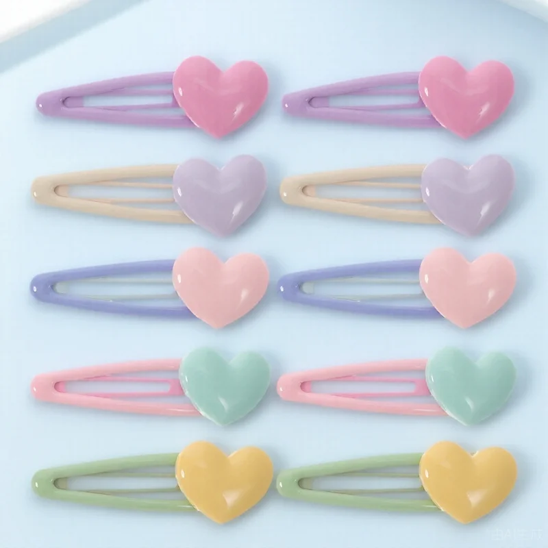 

10pcs Heart Clips Colorful Resin Hairpins For Girls Snap Clips Durable Wedding Party Hair Barrettes Women Hair Accessories