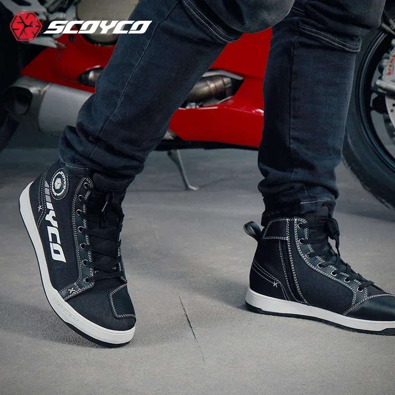 Men SCOYCO Motorcycle Riding Boots Racing Shoes Anti-Fall Breathable Fashion Casual Bicycle Non-slip Durable Motorbike Shoes