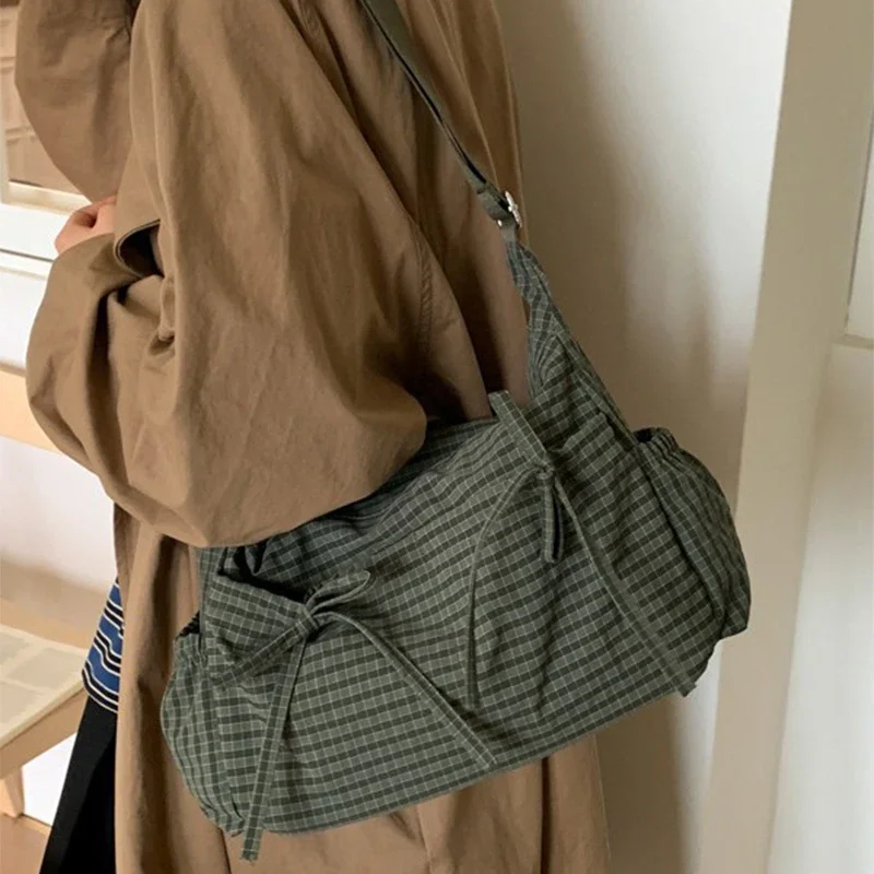 

Сумка-мессенджер в корейском ретро-стиле с клетчатым узором, вместительная, универсальная, для школы, работы и поездок, унисекс дизайн