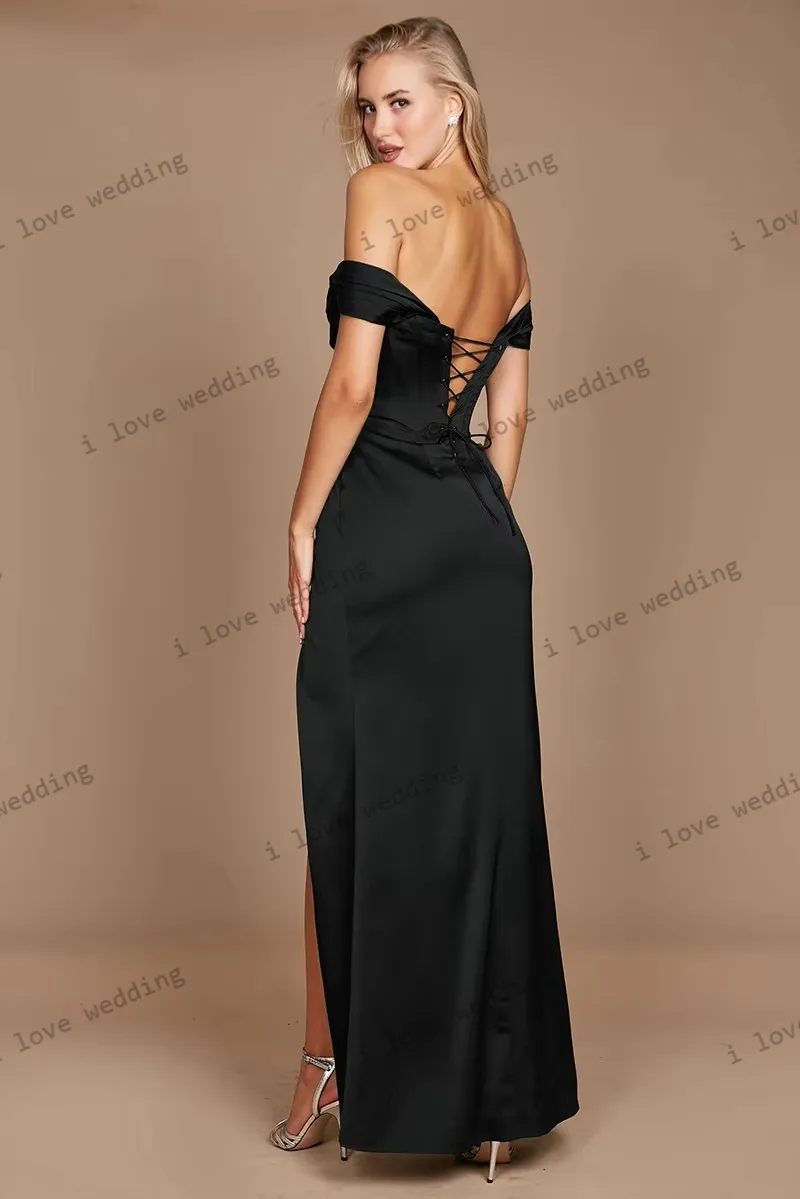 

Bridesmaid Dress 2026 Atrovirens Wedding Party Dress For Woman Guest Off The Shoulder Satin Boat Neck Ruched Mermaid Customized