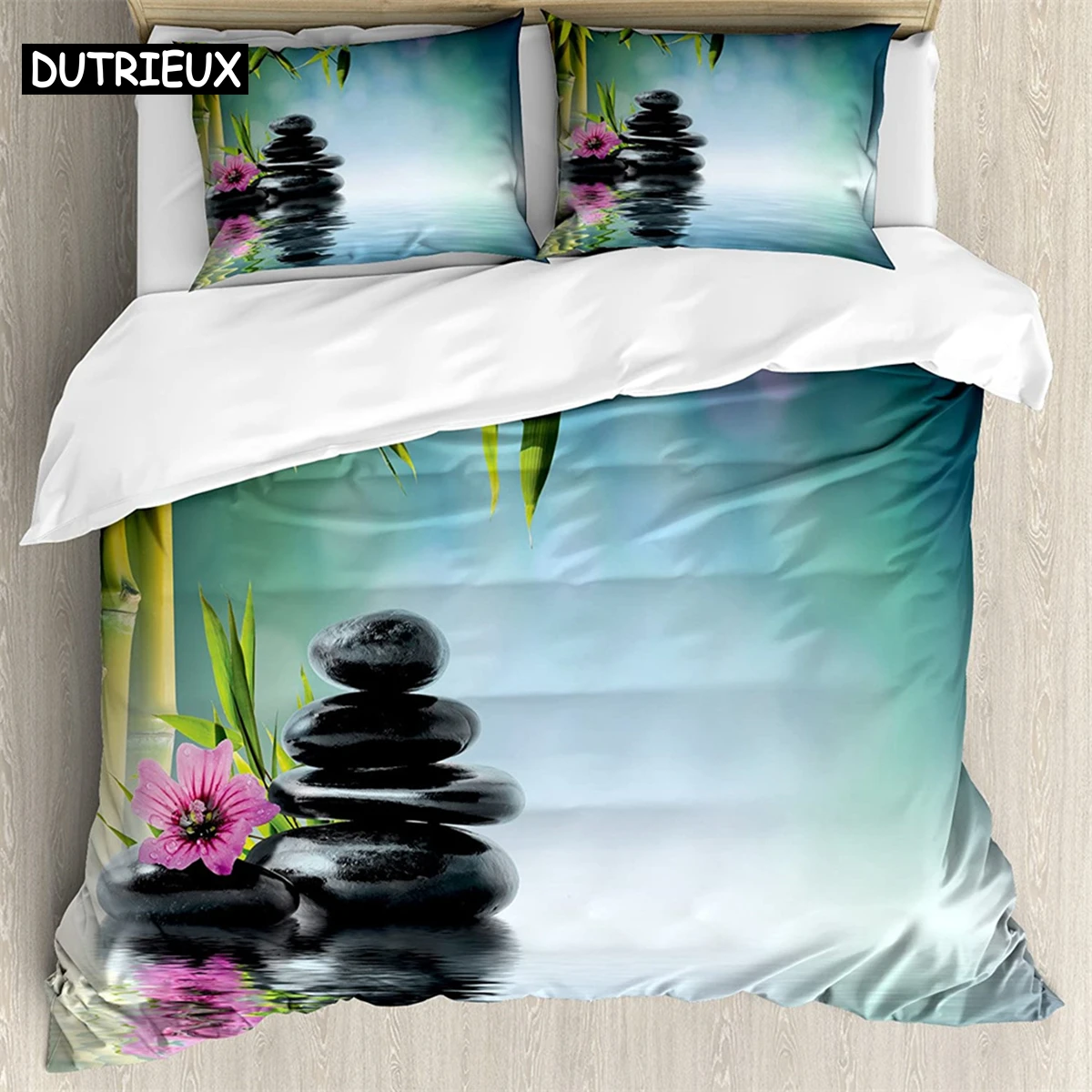 

Lakeside flowers 3Pcs Bedding Sets 3D Digital Printing Custom Quilt Duvet Cover Set Home Queen King Quilt Pillowcase