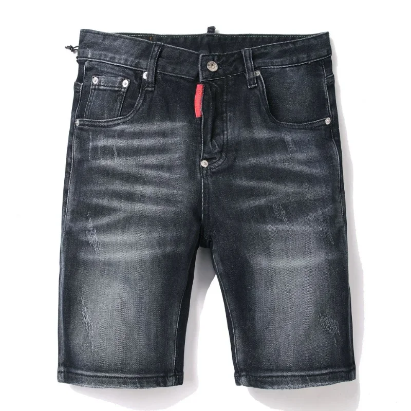 

New Summer Men Straight Black Denim Shorts Jeans Italian High Street Style Male High Quality Fit Ripped Denim Jeans Shorts 42