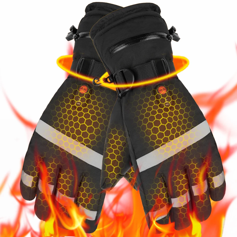 Men Electric Heating Gloves Winter Waterproof Motorcycle Heated Gloves Touch Screen 4000/5000mAh Battery Powered Skiing Gloves