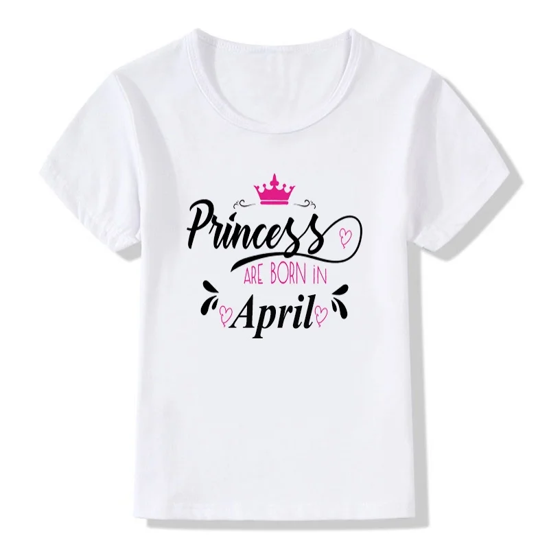 

Baby Girls T-shirt Princess Are Born In JAN-DEC Print T Shirt Kids Cute Short Sleeve Tshirt 3-13Y Birthday Gift White