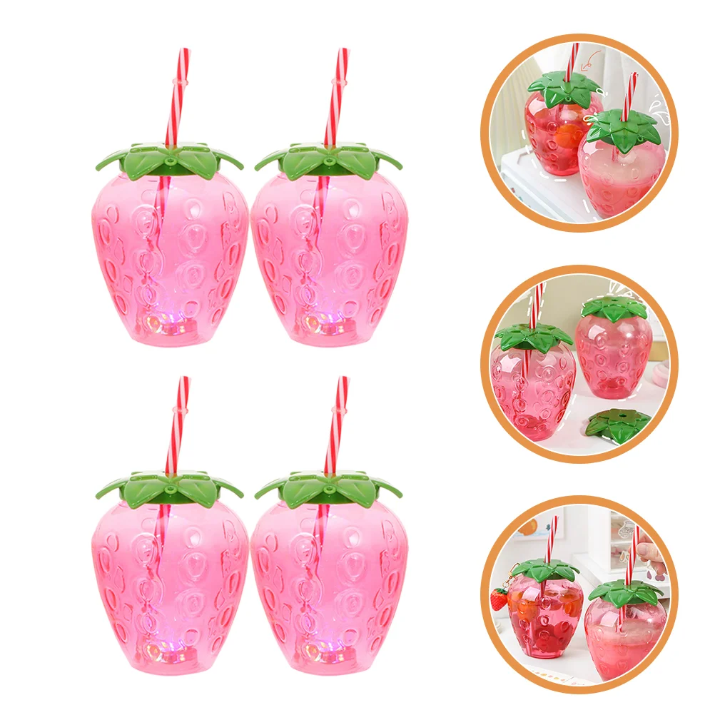 

4 Sets Strawberry Cup Attention to Detail Drinking Bottle Plastic Attractive Beverage Water The Pet Party Daily Use