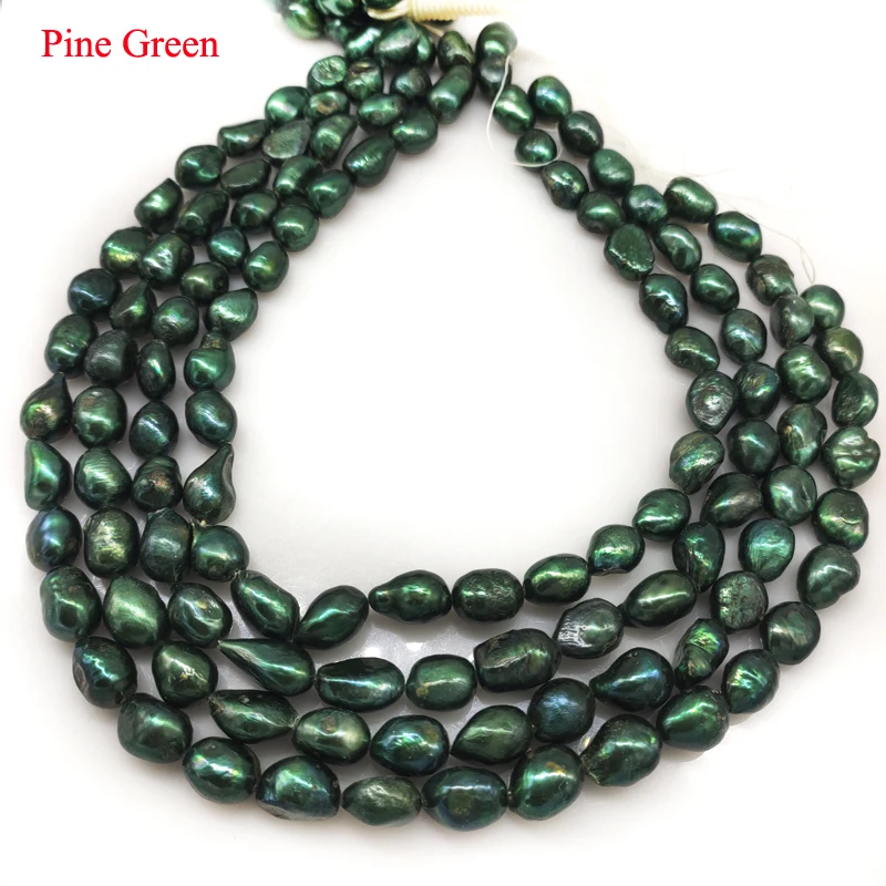 16 inches 10-15mm Pine Green Natural Baroque Nugget Raindrop Pearls Loose Strand