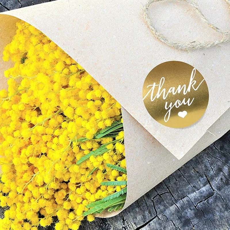 1.5 Inch Goud Ronde Dank U Stickers Labels Waterdichte Briefpapier Sticker Koreaanse Gouden Folie Papier Afdichting Label Sticker
