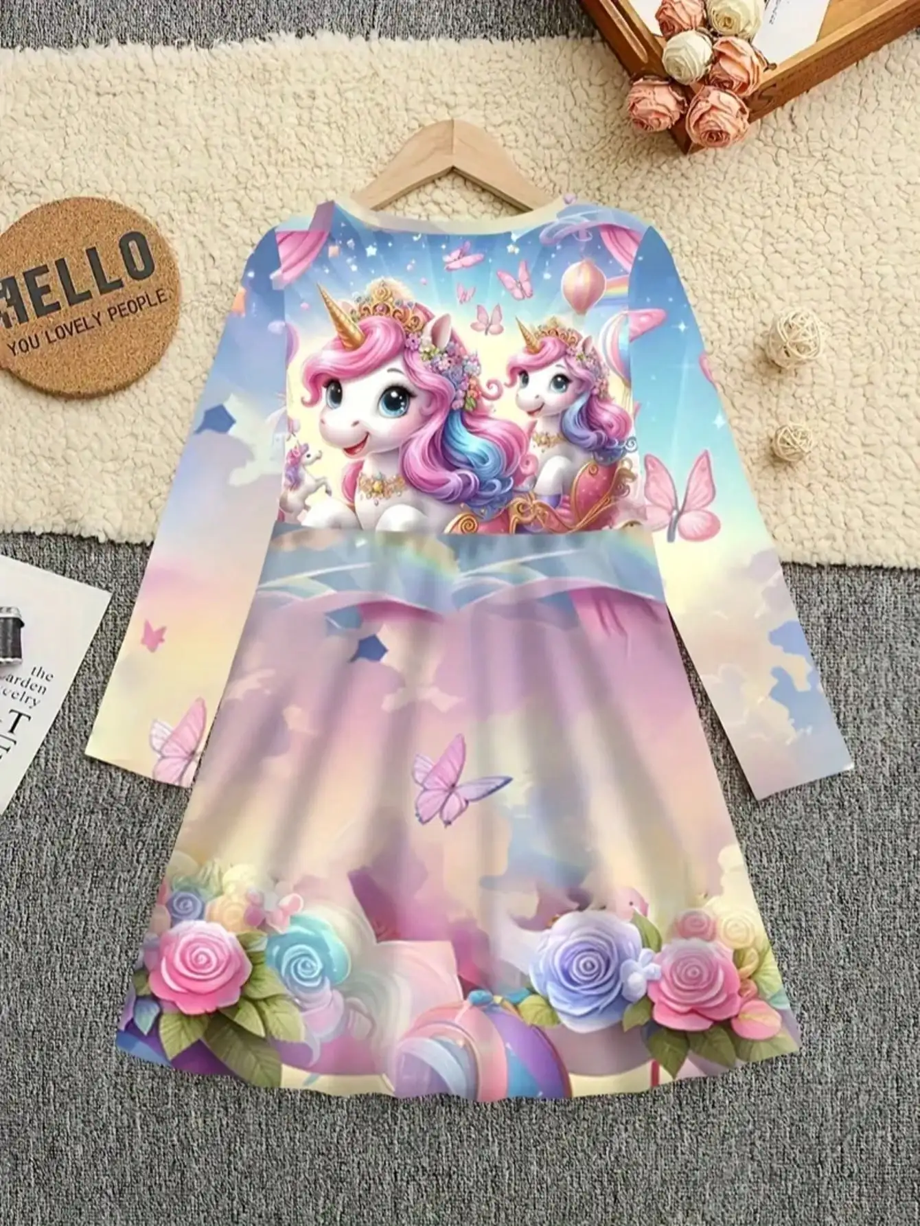 Mädchen-Einhorn-Cartoon-Kleid, kurzärmelig, sommerlich, lässig, Rundhalsausschnitt, 3D-gedruckt, geeignet für Teenager-Mädchen als Prinzessinnenkleid – Detail 4