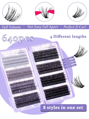 Imagen 2 del producto Kit de grupos de pestañas, extensión de pestañas individuales esponjosas, Kit de longitud mixta, Kit de viaje de regalo para Festival de gran capacidad